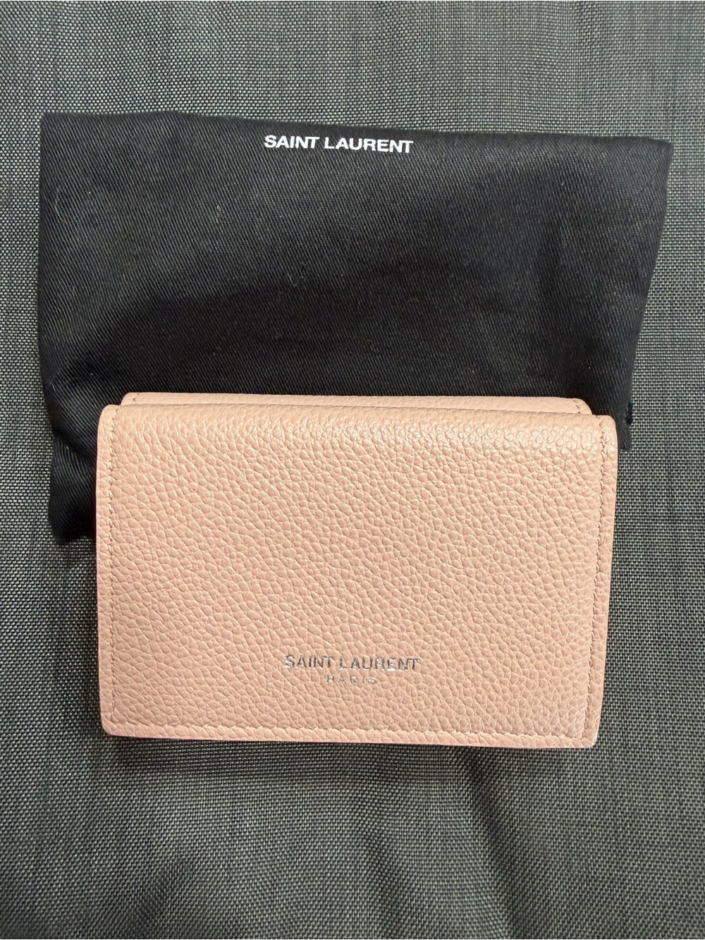 Saint Laurent Blush Pink Pebbled Leather Card Holder Wallet